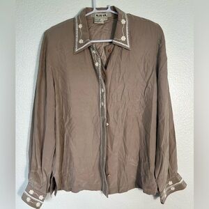 BLUE‎ ICE Vintage long sleeve 100% silk top. Size 10p